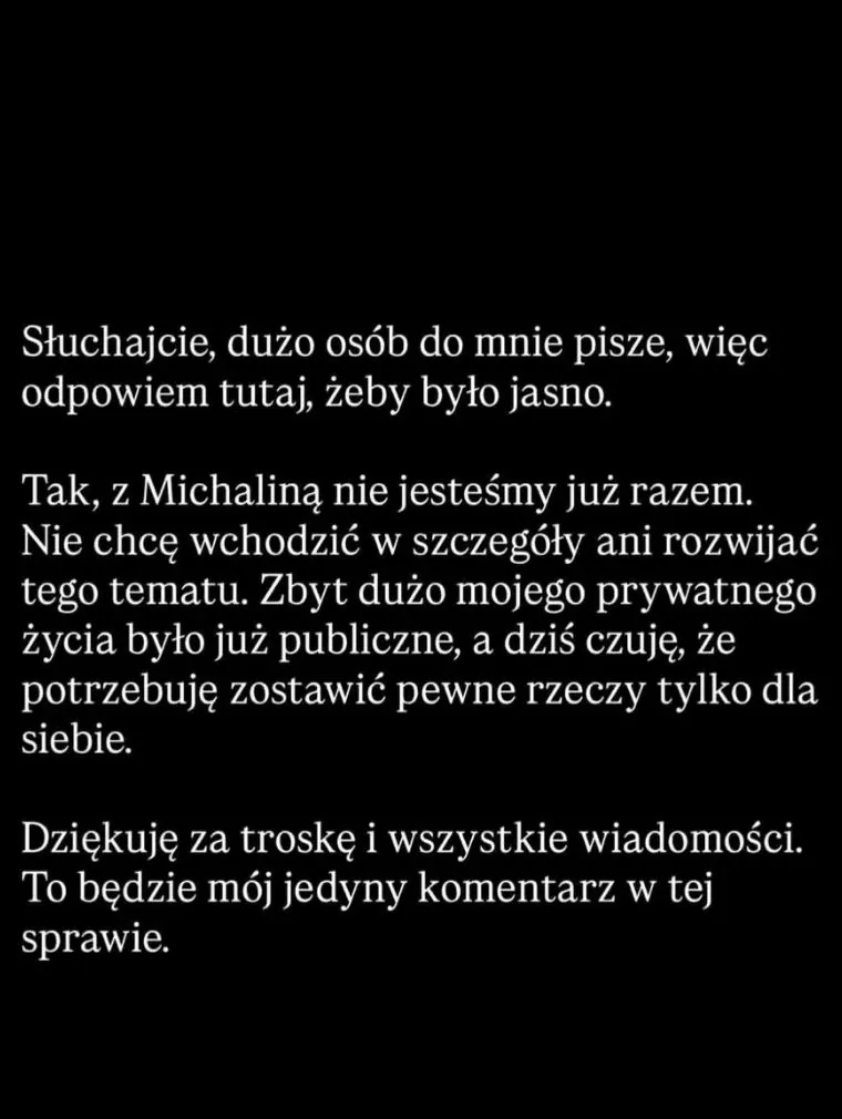 Michalina Zagórska ogłosiła rozstanie. Akop Szostak odpowiada